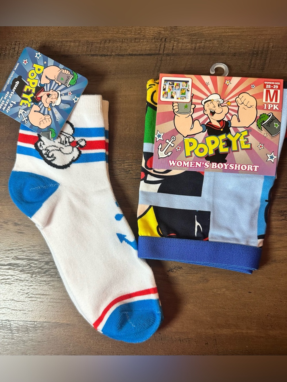Popeye Women’s Boyshorts Size M (28-29) & 1 Pair Popeye Quarter Crew Socks NEW